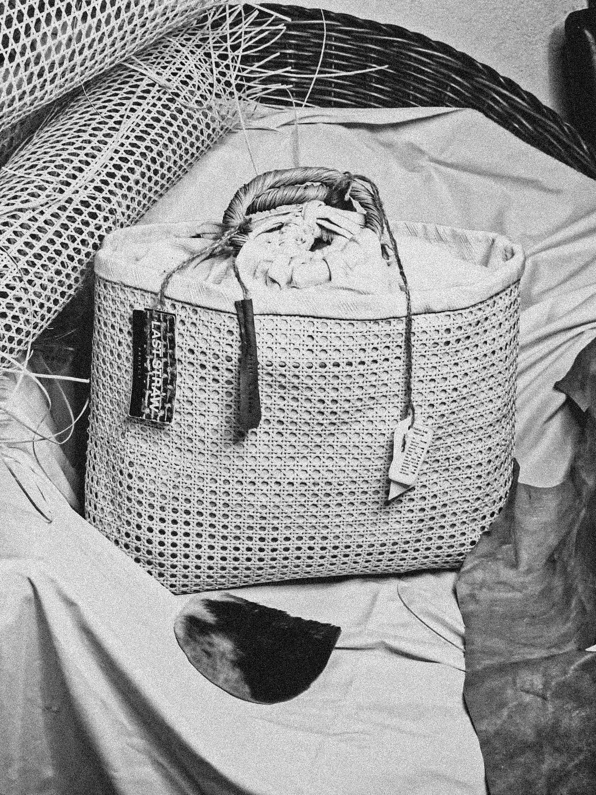 Cylindrical woven cane bag from the fashion project